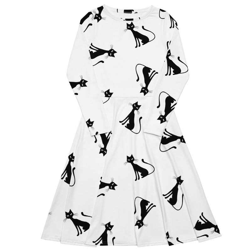 All-over print long sleeve midi dress - Objet D'Art