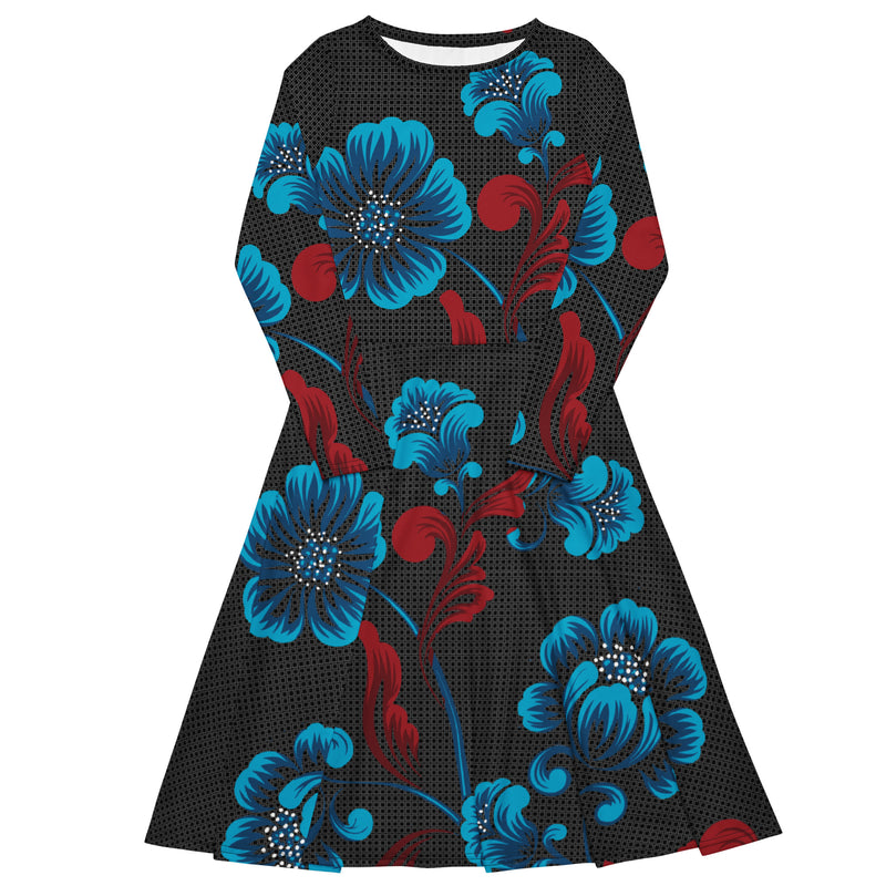 All-over print long sleeve midi dress - Objet D'Art