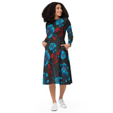 All-over print long sleeve midi dress - Objet D'Art