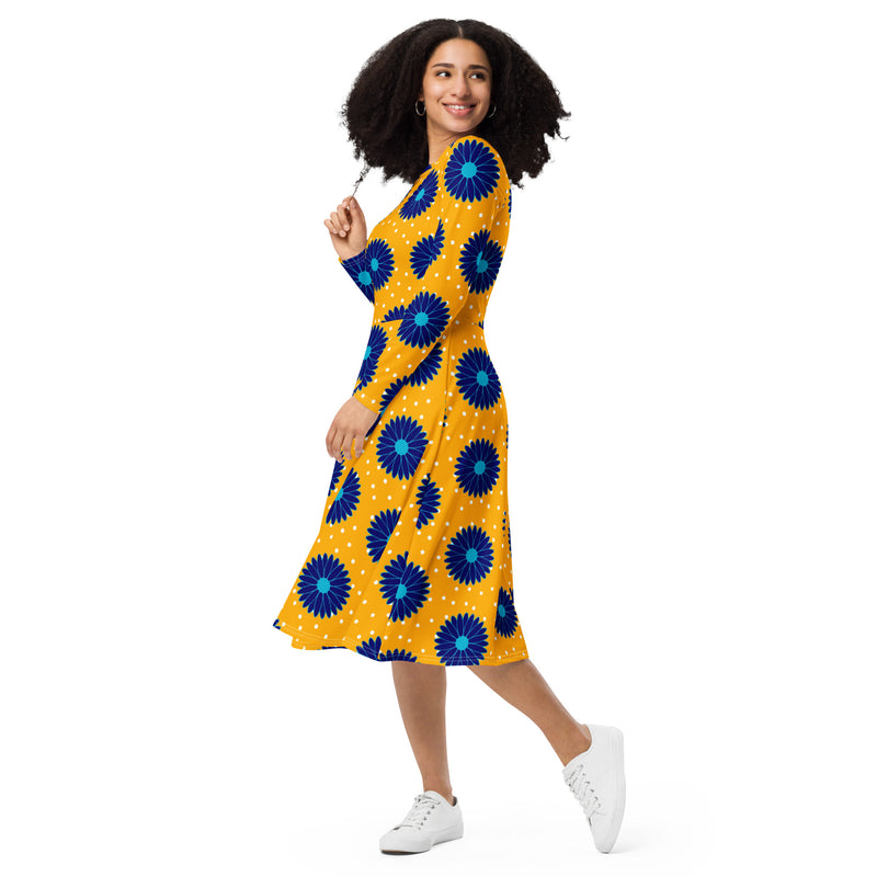 Dancing Daisies long sleeve midi dress - Objet D'Art