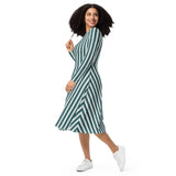 Emerald Striped long sleeve midi dress - Objet D'Art