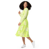 Granny Smith Apple Snakeskin long sleeve midi dress - Objet D'Art