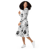 All-over print long sleeve midi dress - Objet D'Art