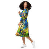 All-over print long sleeve midi dress - Objet D'Art