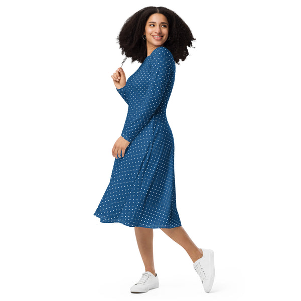 Polka dot long sleeve midi dress - Objet D'Art