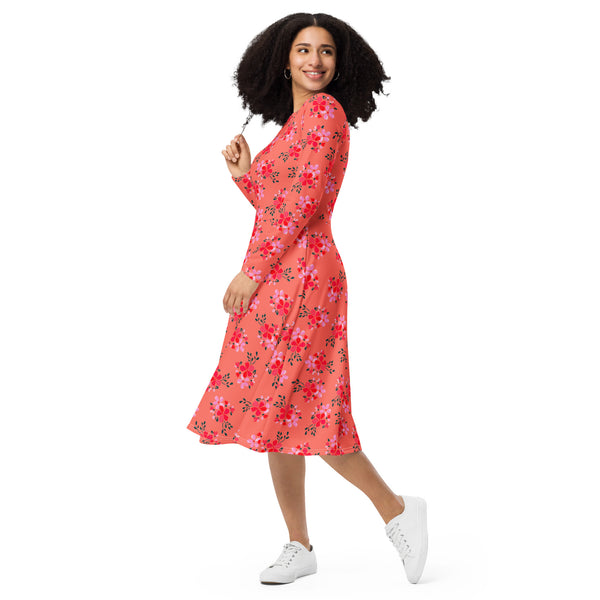Water Floral long sleeve midi dress - Objet D'Art