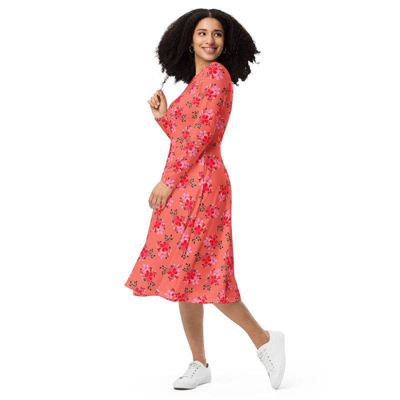 Water Floral long sleeve midi dress - Objet D'Art