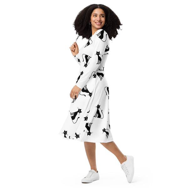 All-over print long sleeve midi dress - Objet D'Art