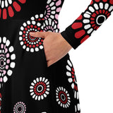 All-over print long sleeve midi dress - Objet D'Art