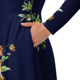 All-over print long sleeve midi dress - Objet D'Art