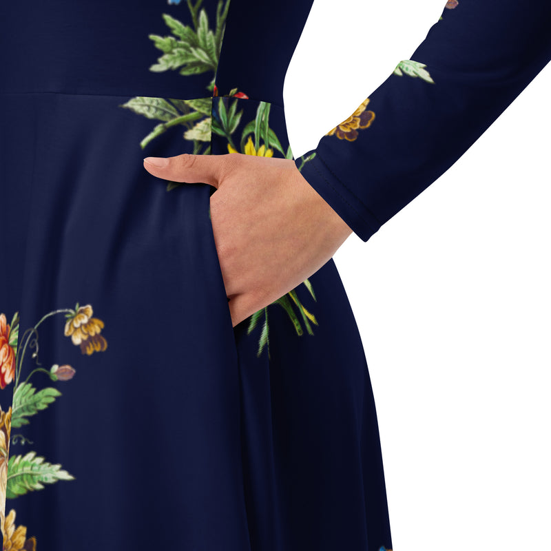 All-over print long sleeve midi dress - Objet D'Art