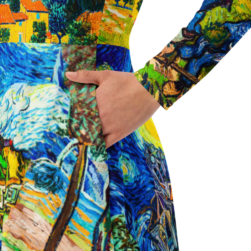 All-over print long sleeve midi dress - Objet D'Art