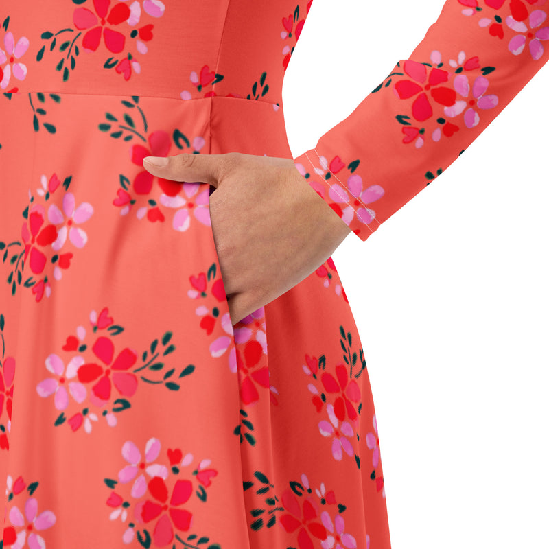 Water Floral long sleeve midi dress - Objet D'Art