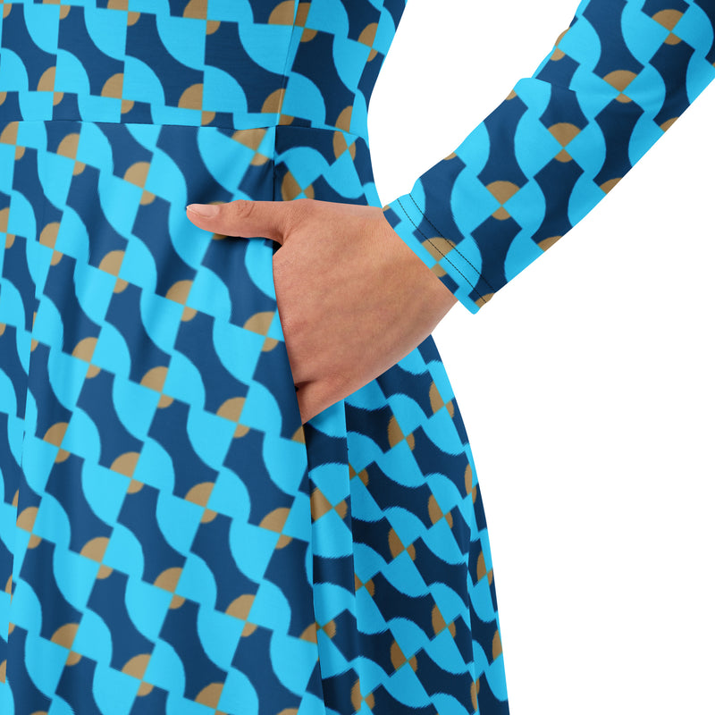 Tessellations print long sleeve midi dress - Objet D'Art