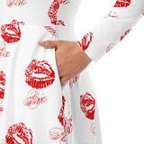 All-over print long sleeve midi dress - Objet D'Art