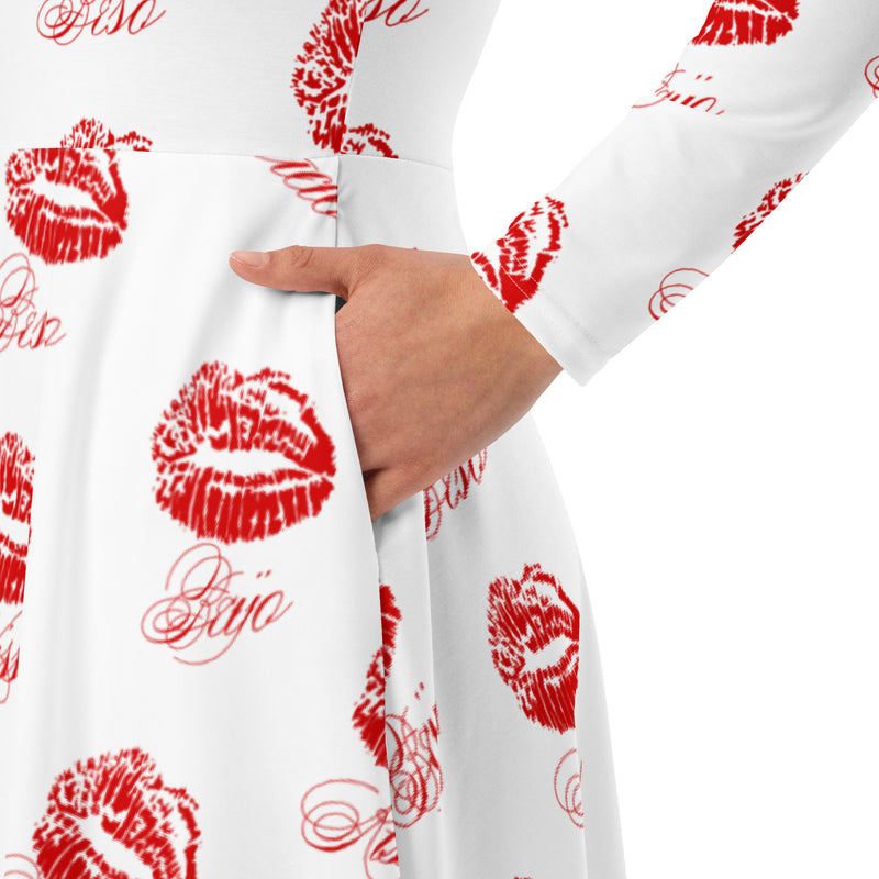 All-over print long sleeve midi dress - Objet D'Art