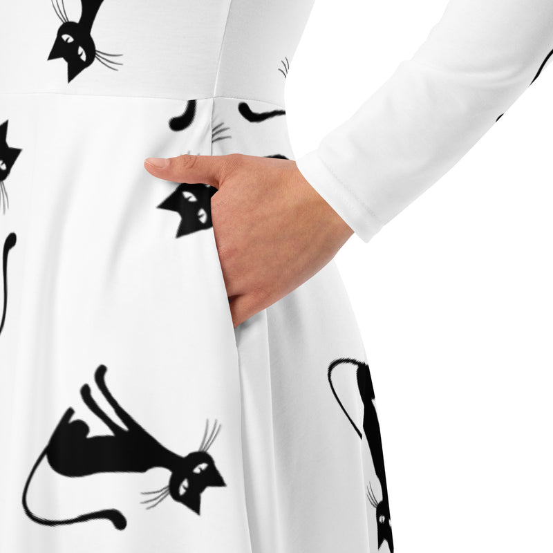 All-over print long sleeve midi dress - Objet D'Art