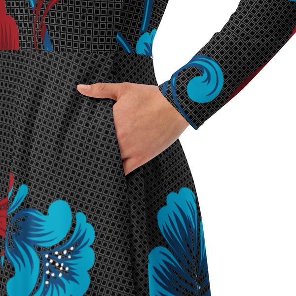 All-over print long sleeve midi dress - Objet D'Art