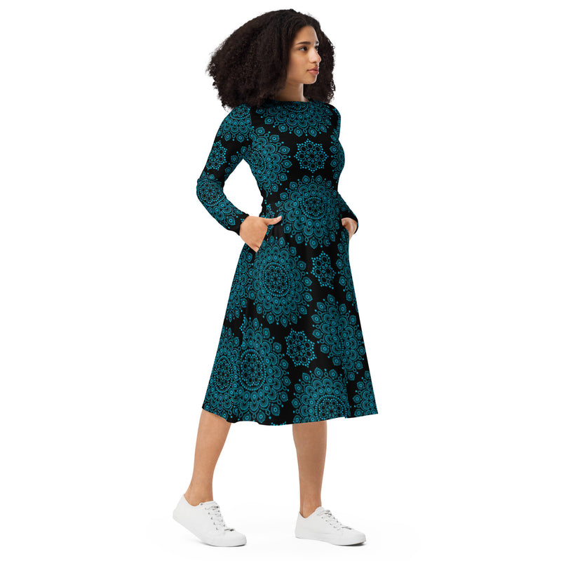 Mandala long sleeve midi dress - Objet D'Art