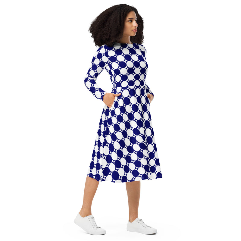 Ink Blue Matrix long sleeve midi dress - Objet D'Art