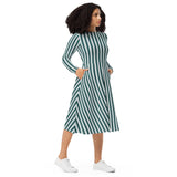 Emerald Striped long sleeve midi dress - Objet D'Art