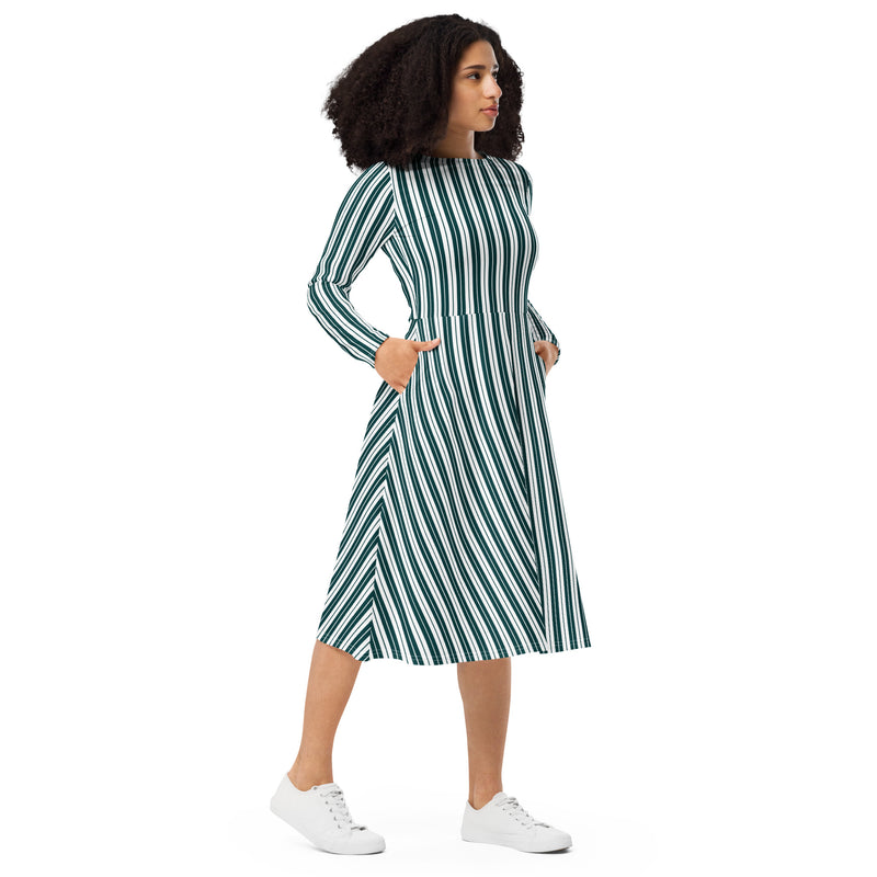 Emerald Striped long sleeve midi dress - Objet D'Art