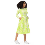 Granny Smith Apple Snakeskin long sleeve midi dress - Objet D'Art