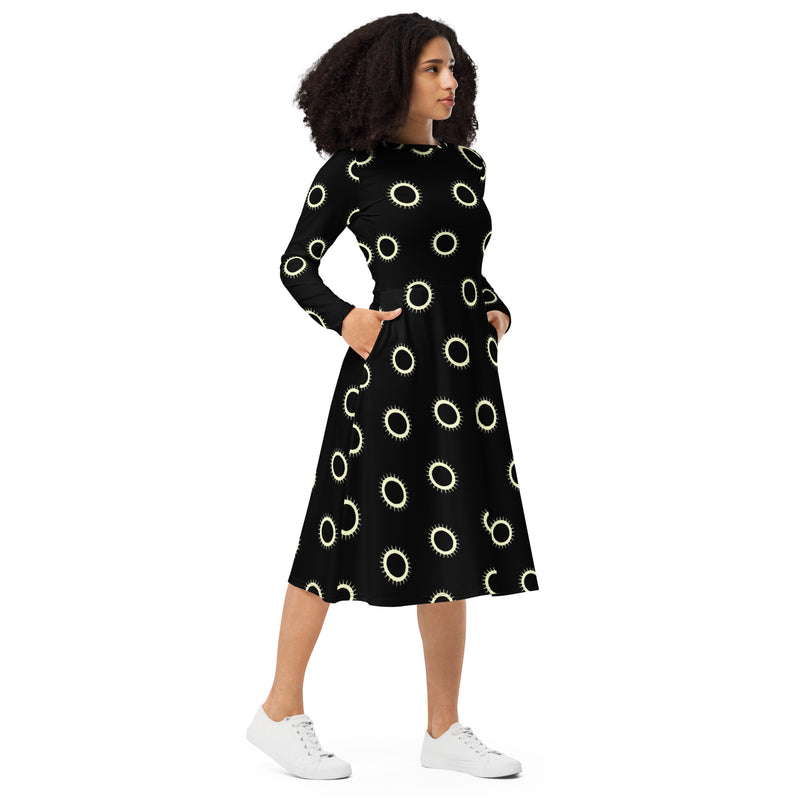 Disc Pattern long sleeve midi dress - Objet D'Art