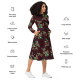 All-over print long sleeve midi dress - Objet D'Art