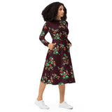 All-over print long sleeve midi dress - Objet D'Art