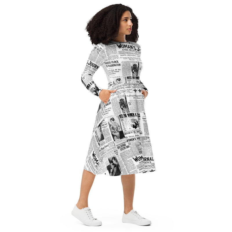 All-over print long sleeve midi dress - Objet D'Art
