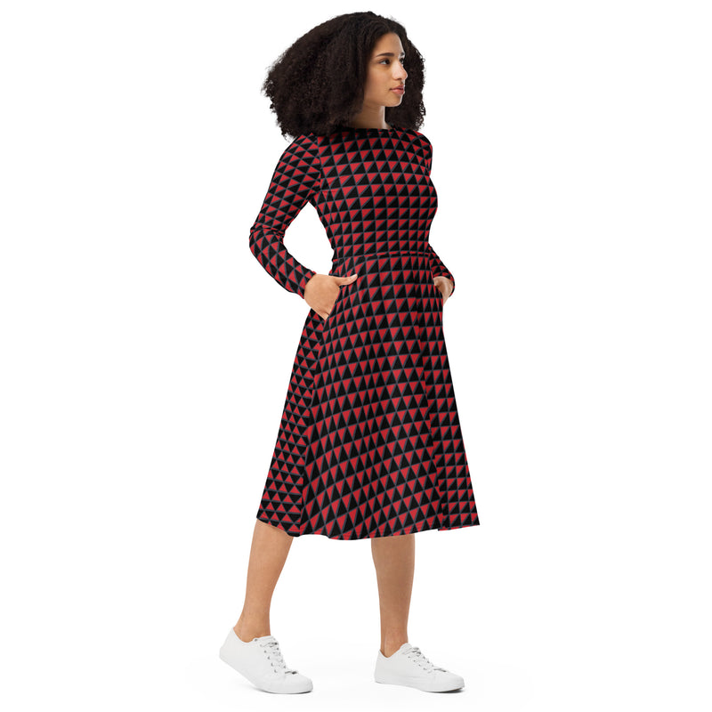 All-over print long sleeve midi dress - Objet D'Art