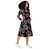 All-over print long sleeve midi dress - Objet D'Art