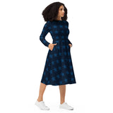All-over print long sleeve midi dress - Objet D'Art
