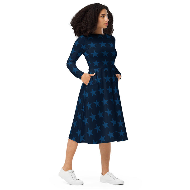 All-over print long sleeve midi dress - Objet D'Art