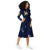 All-over print long sleeve midi dress - Objet D'Art