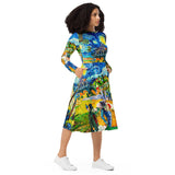 All-over print long sleeve midi dress - Objet D'Art
