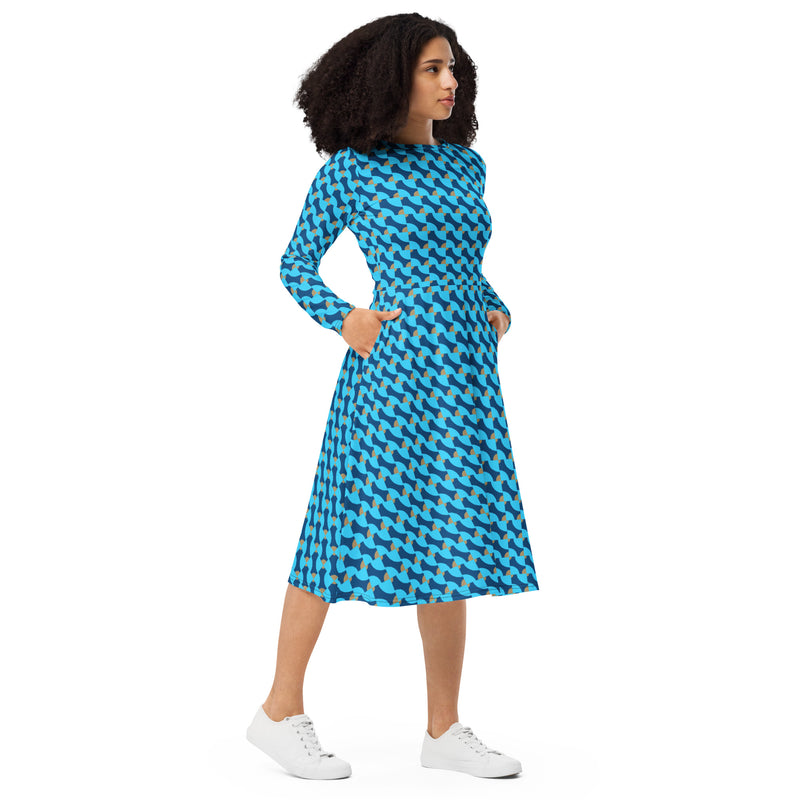 Tessellations print long sleeve midi dress - Objet D'Art