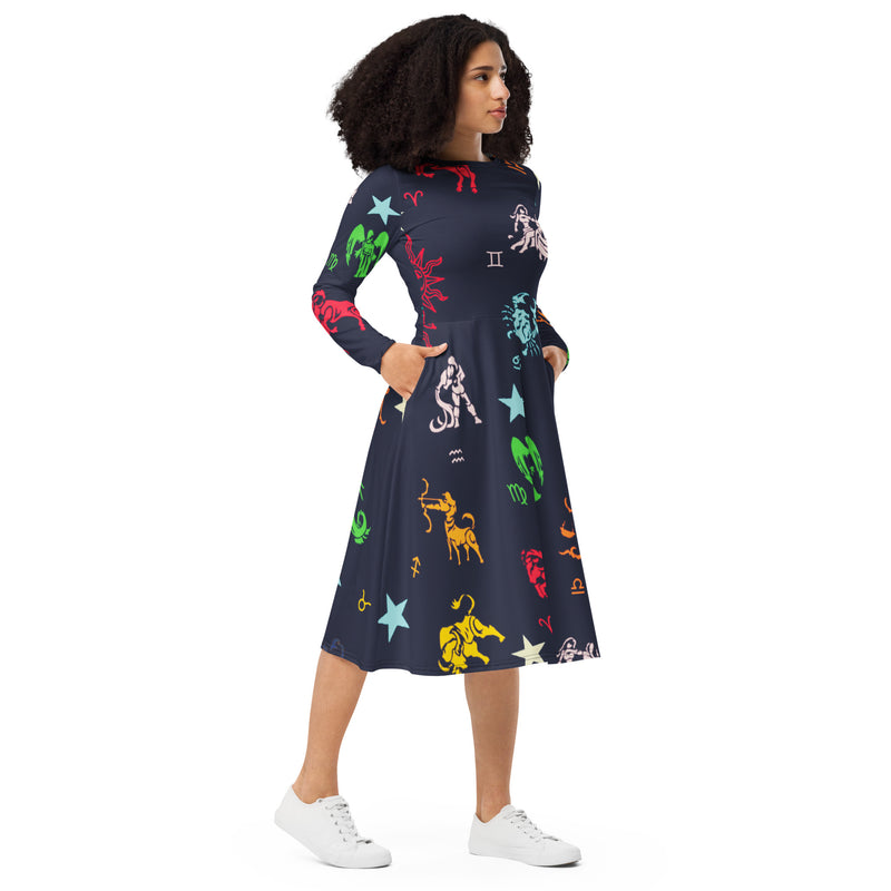 Zodiac Zone long sleeve midi dress - Objet D'Art