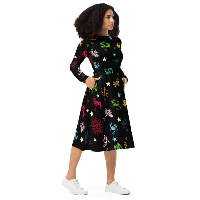 Zodiac Zone Long sleeve midi dress - Objet D'Art