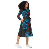 All-over print long sleeve midi dress - Objet D'Art
