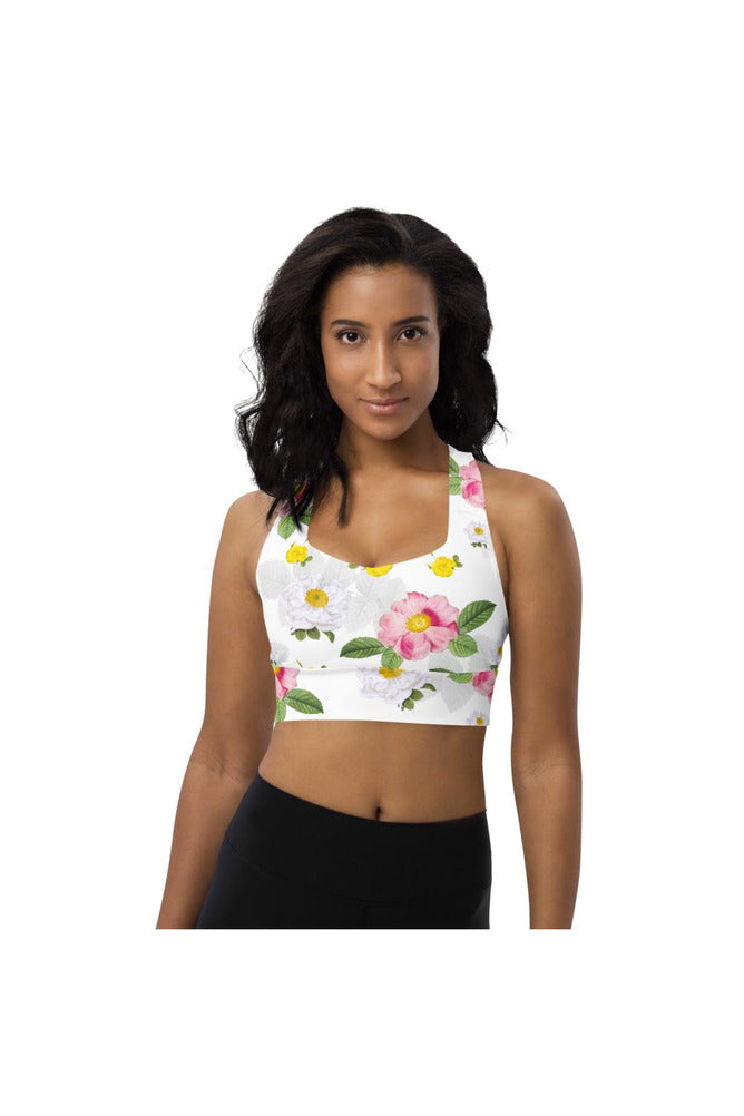 White Floral Flurry Longline sports bra - Objet D'Art