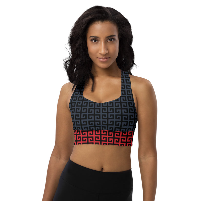 Greek Key Collage Longline sports bra - Objet D'Art