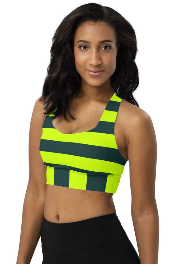 Neon Green Striped Longline sports bra - Objet D'Art