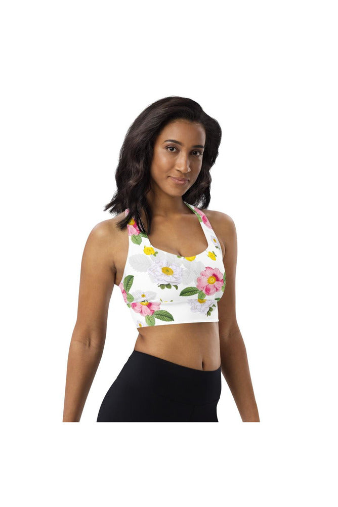 White Floral Flurry Longline sports bra - Objet D'Art