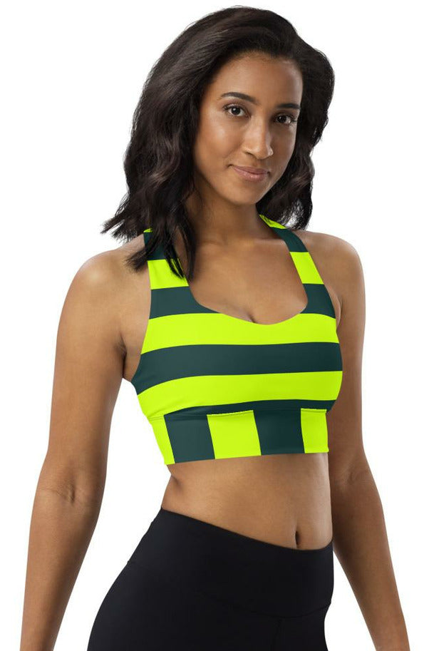 Neon Green Striped Longline sports bra - Objet D'Art