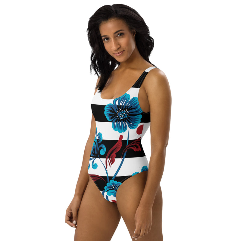 Floral Striped One-Piece Swimsuit - Objet D'Art