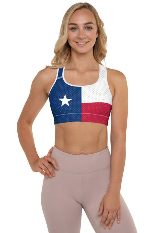 Polkadot Accented Texas Flag Padded Sports Bra - Objet D'Art
