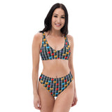 Houndstooth Rainbow Recycled high-waisted bikini - Objet D'Art