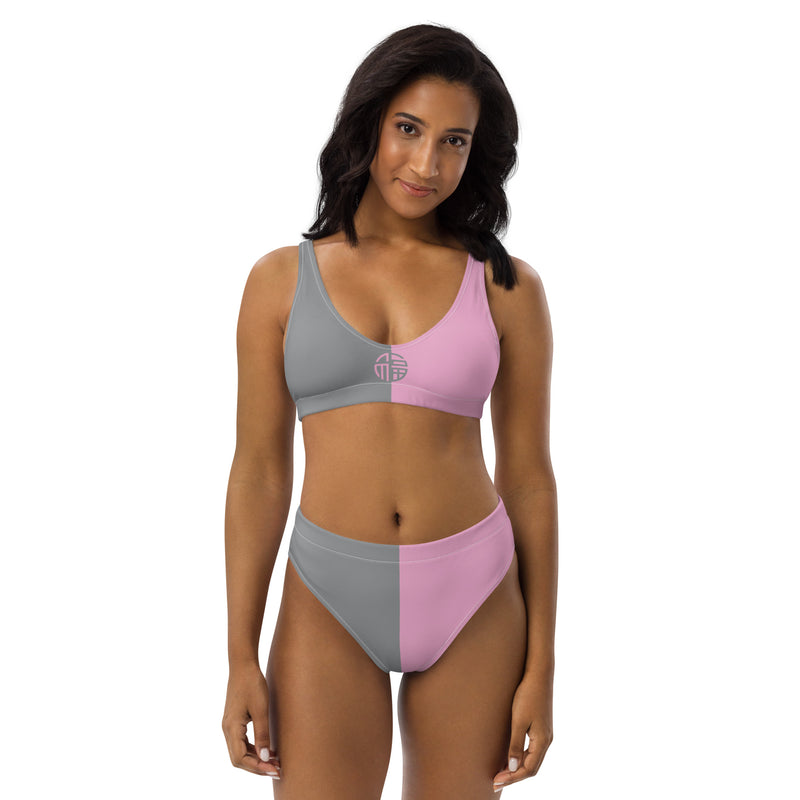 Two Toned Pink and Gray Recycled high-waisted bikini - Objet D'Art